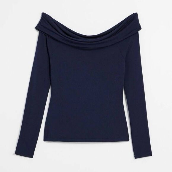 NWT White House Black Market Passporter Off-The-Shoulder Top Navy Blue Women XS - Picture 3 of 11